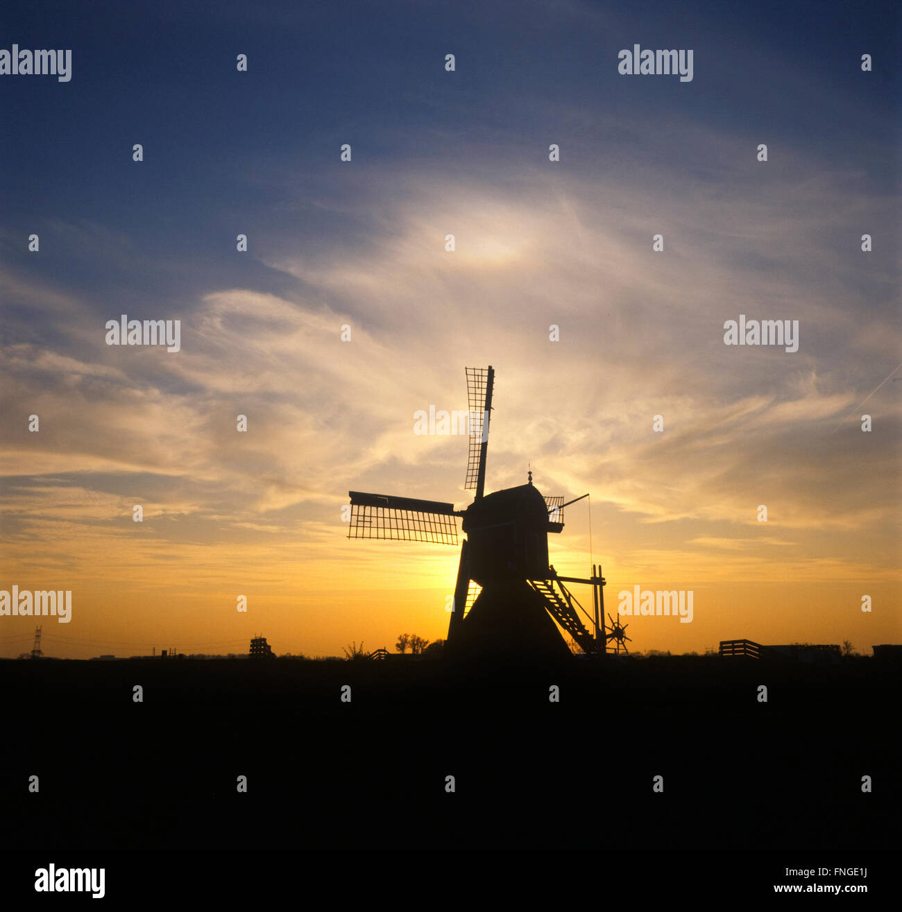 Mulino a vento a South-Holland al crepuscolo Foto Stock
