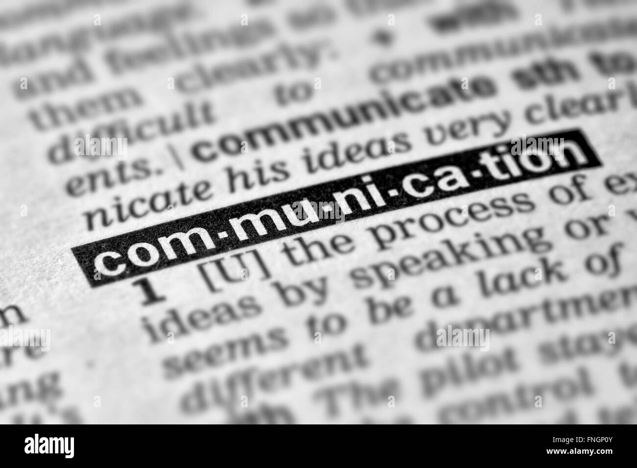 Comunicazione definizione parola di testo nella pagina del dizionario Foto Stock