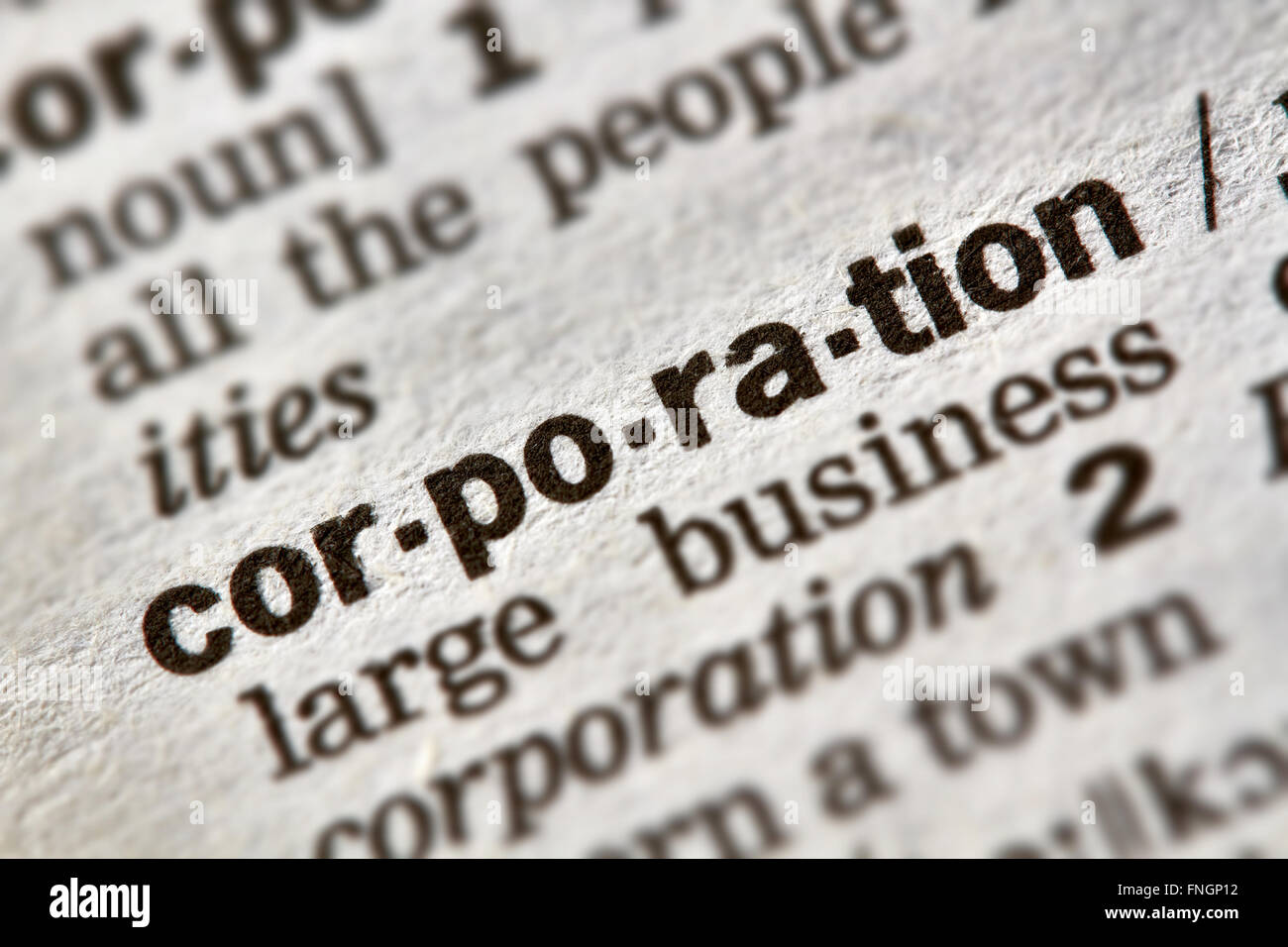 Corporation parola definizione testo nella pagina del dizionario Foto Stock