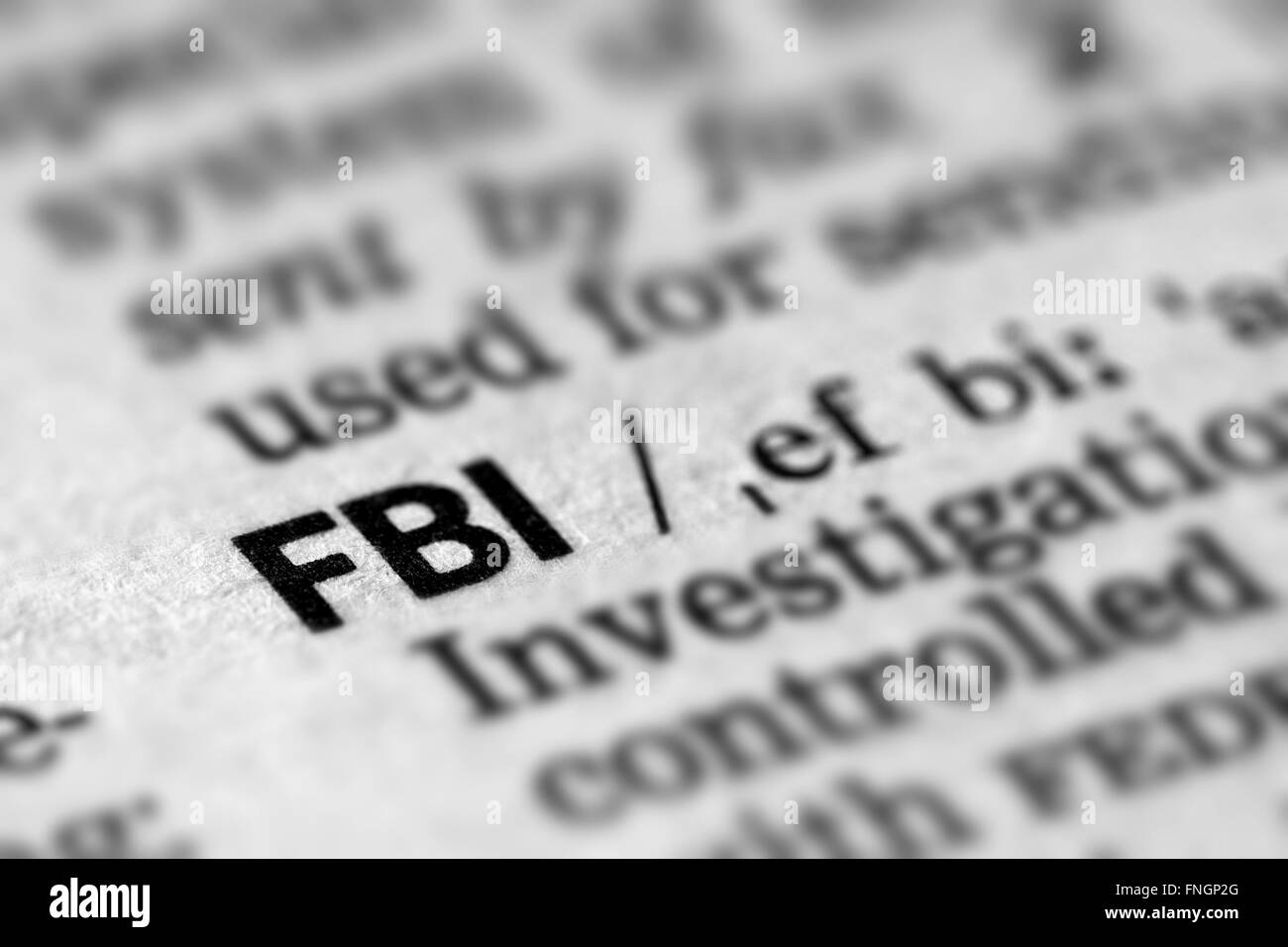 FBI parola definizione del testo nella pagina del dizionario Foto Stock