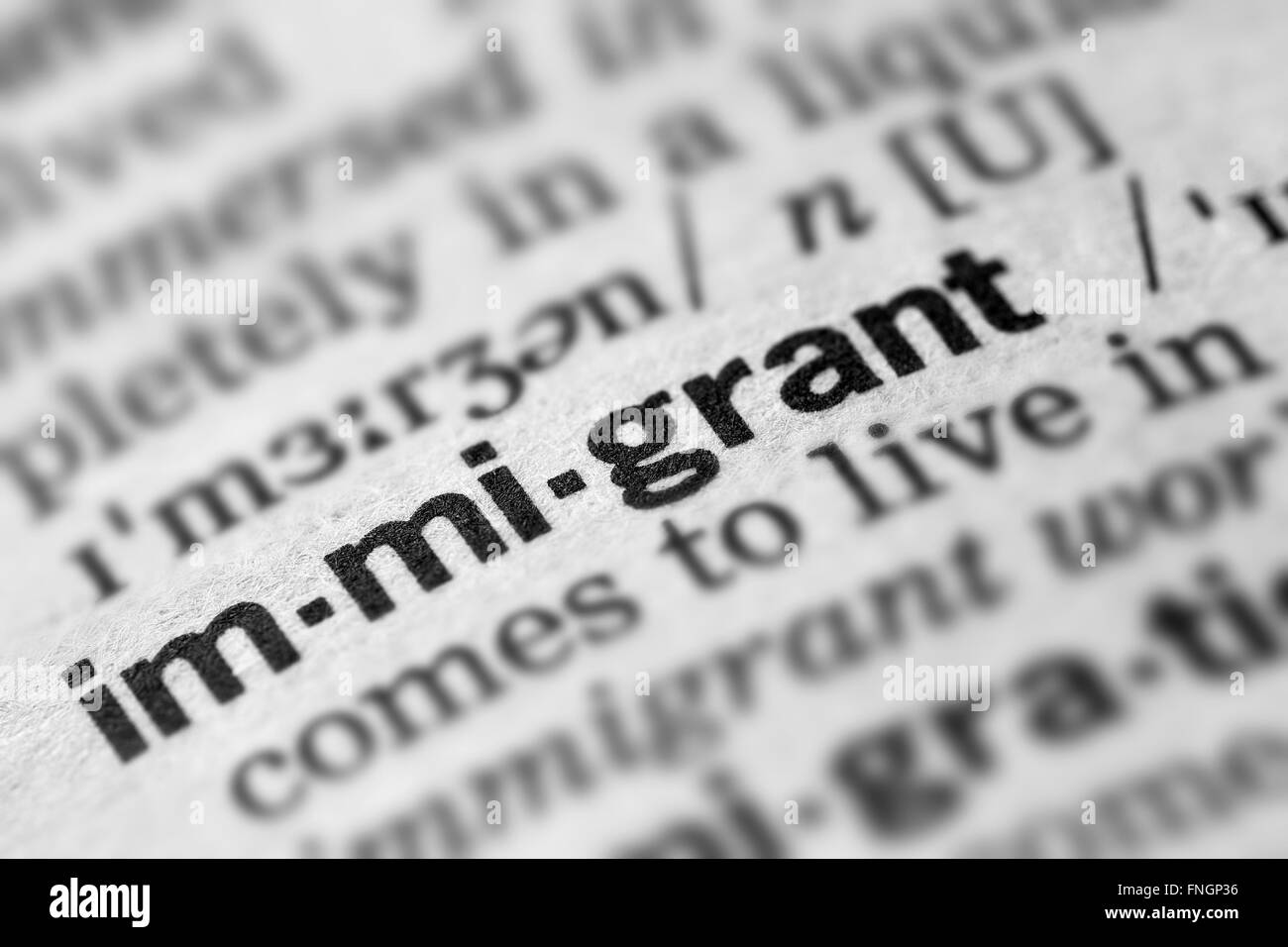 Definizione di immigrati parola testo nella pagina del dizionario Foto Stock