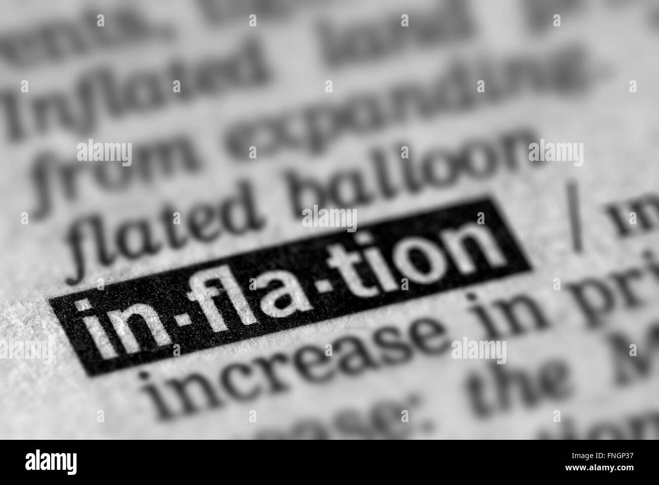 Definizione di inflazione parola testo nella pagina del dizionario Foto Stock