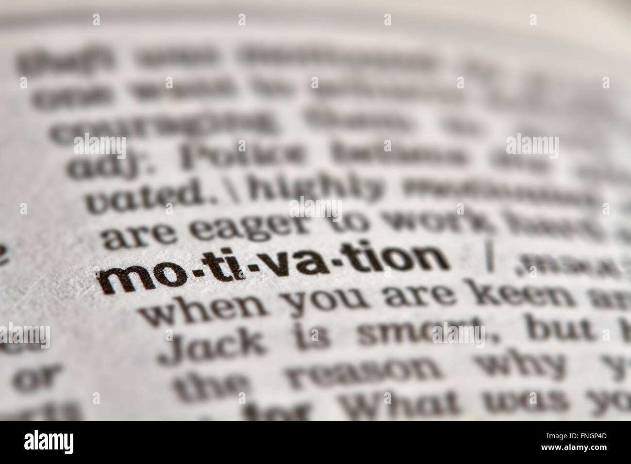 Motivazione la definizione di parola testo nella pagina del dizionario Foto Stock