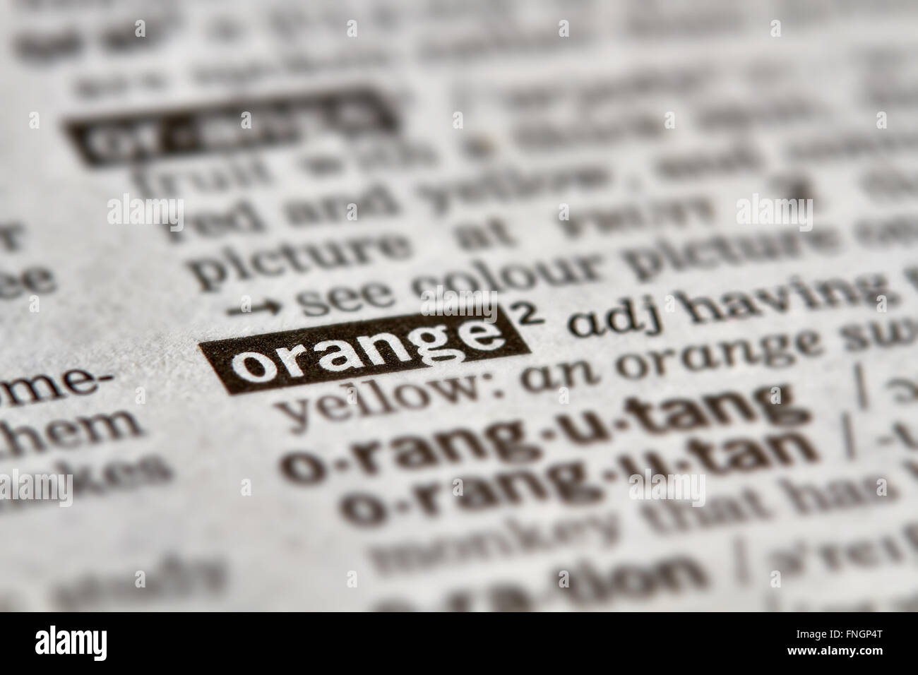 Arancione definizione parola di testo nella pagina del dizionario Foto Stock