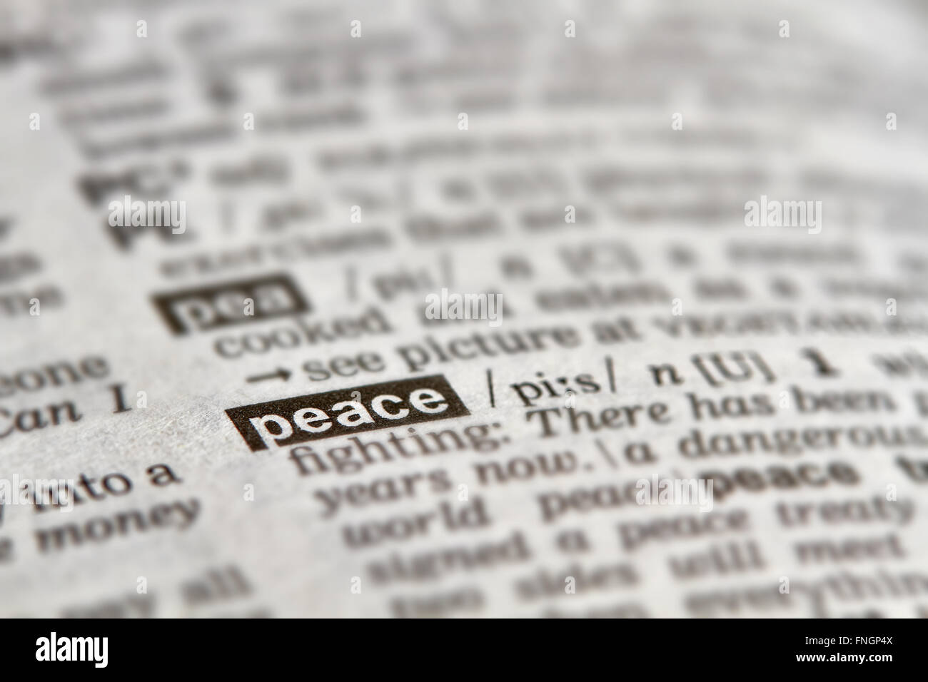 Parola di pace definizione testo nella pagina del dizionario Foto Stock