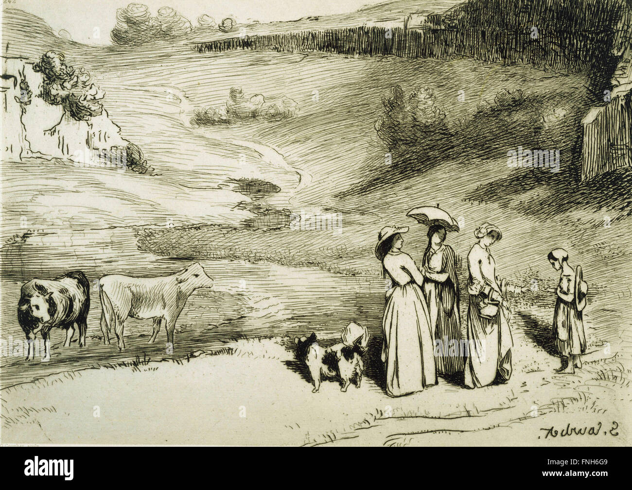 Gustave Courbet - Les Demoiselles de village Foto Stock