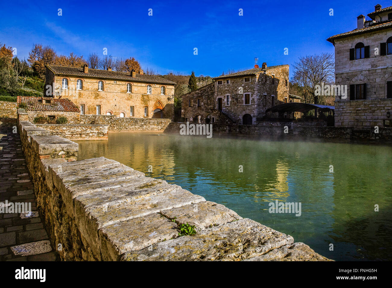 Italia Val D'Orcia Bagno Vignoni Toscana Siena-acque termali Foto Stock