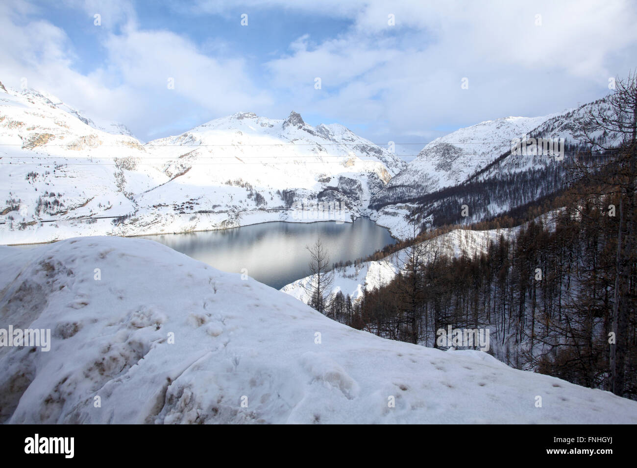 Tignes, Francia, Ski resort snowscape Foto Stock