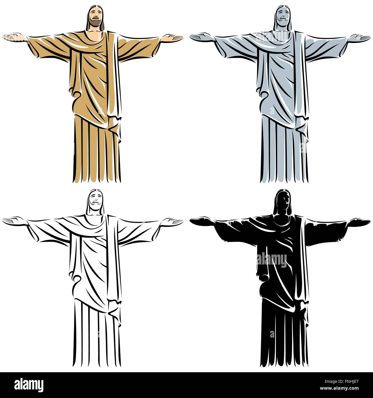 Illustrazione stilizzata di Gesù Cristo in 4 versioni. Illustrazione Vettoriale