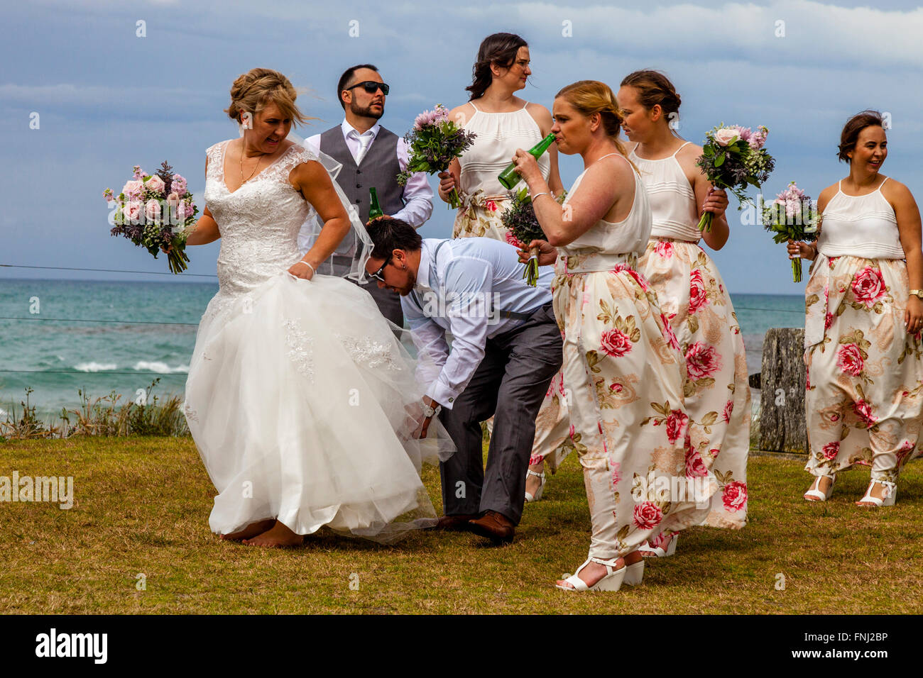 Una festa di nozze a Waipu Cove, Waipu, Northland e Nuova Zelanda Foto Stock