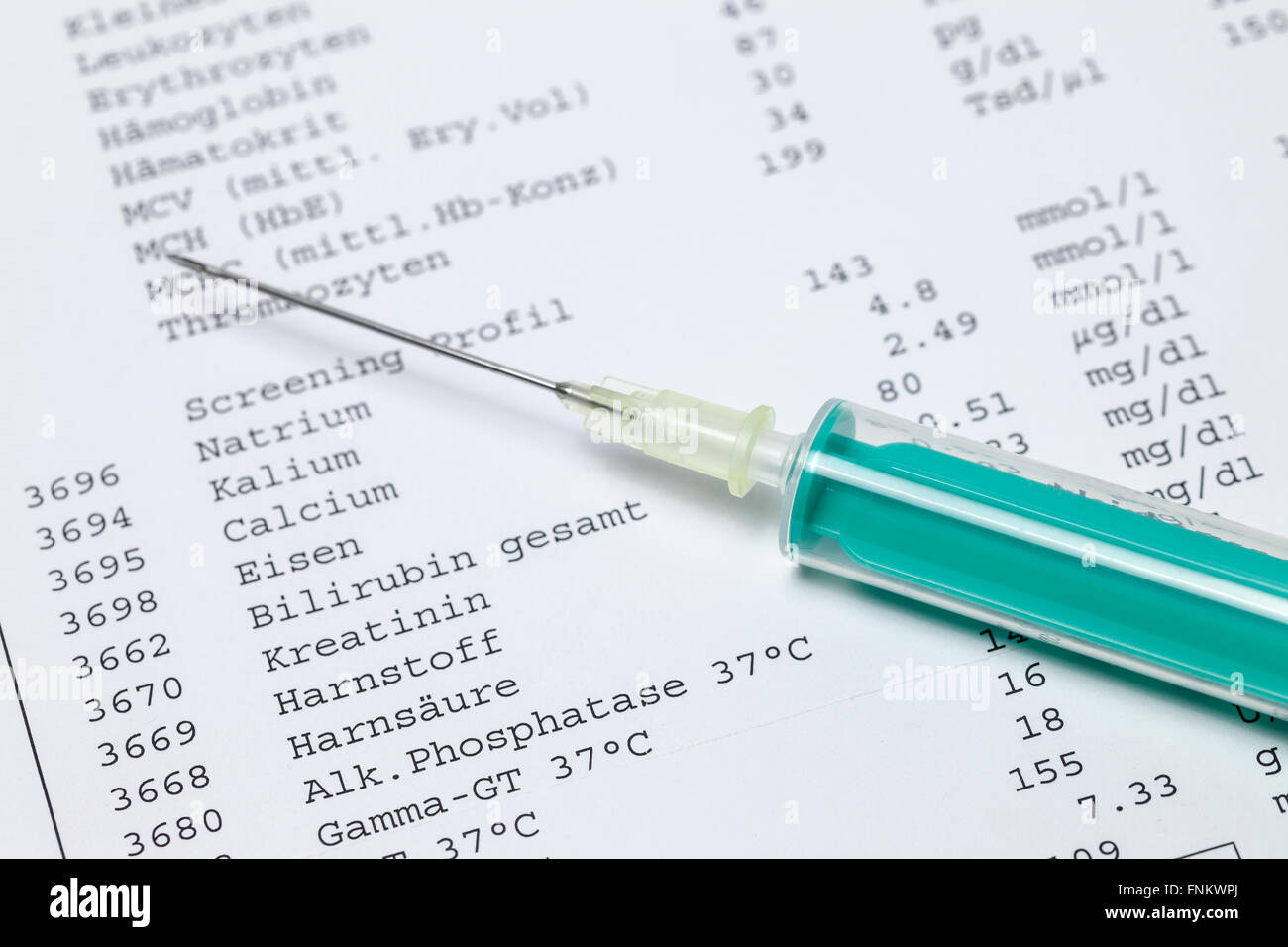 Immagine del sangue e della siringa Foto Stock