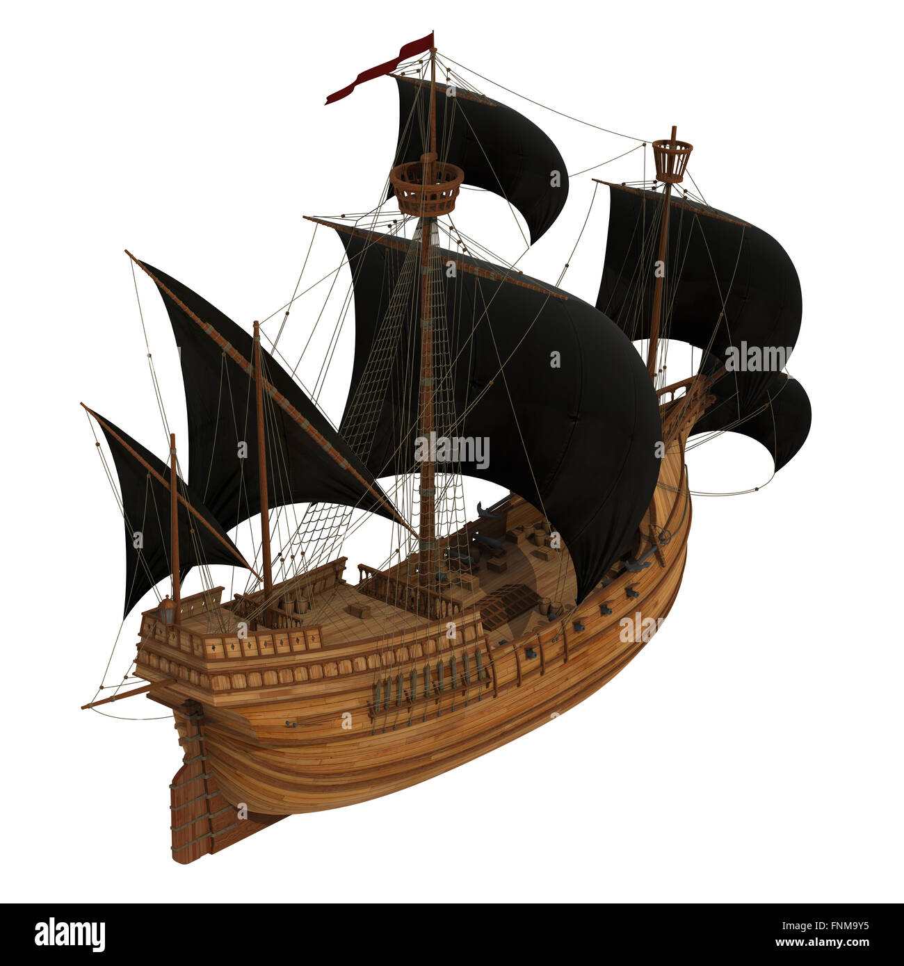 La nave dei pirati su sfondo bianco. Modello 3D. Foto Stock