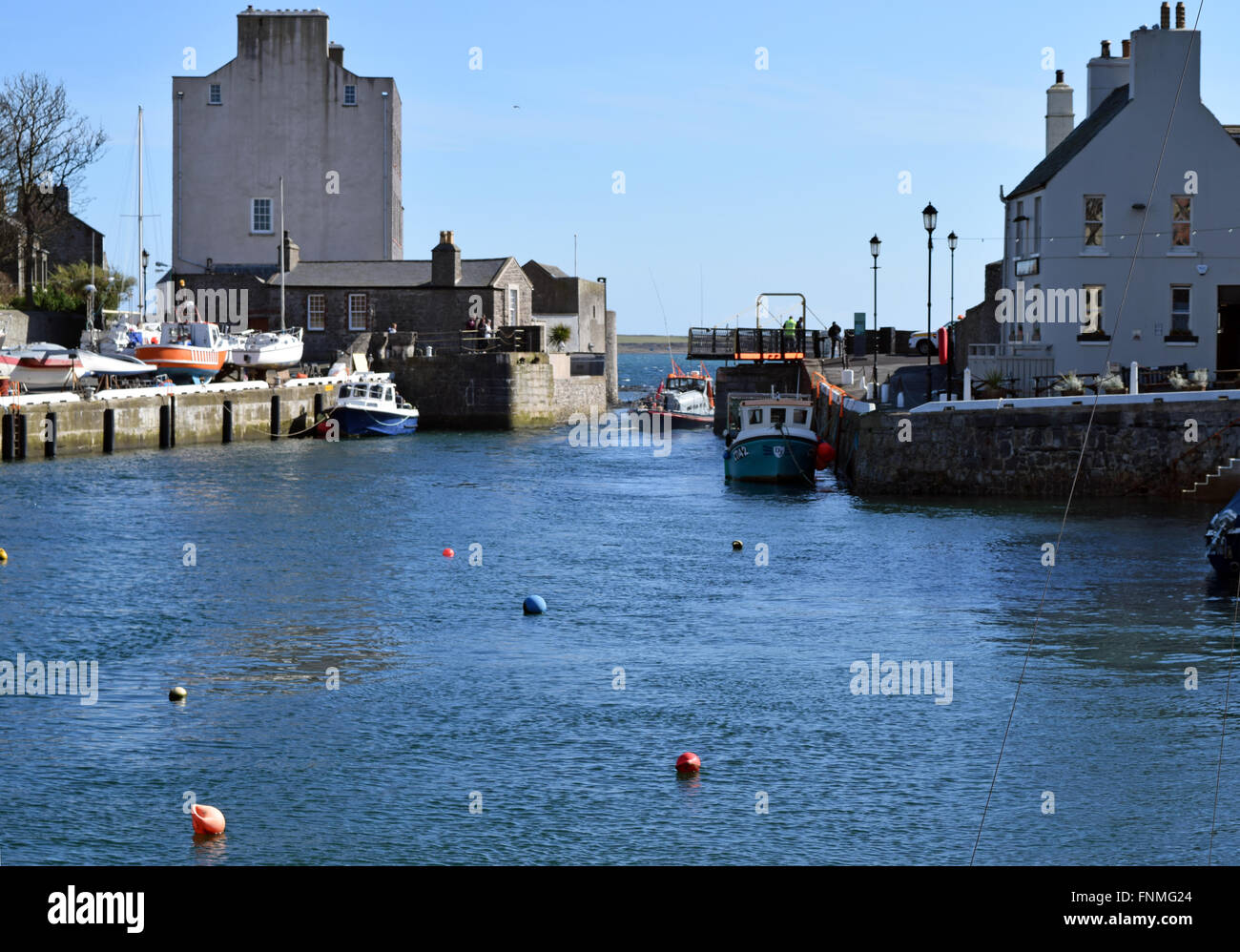 Castletown Harbour, vista dal ponte Foto Stock