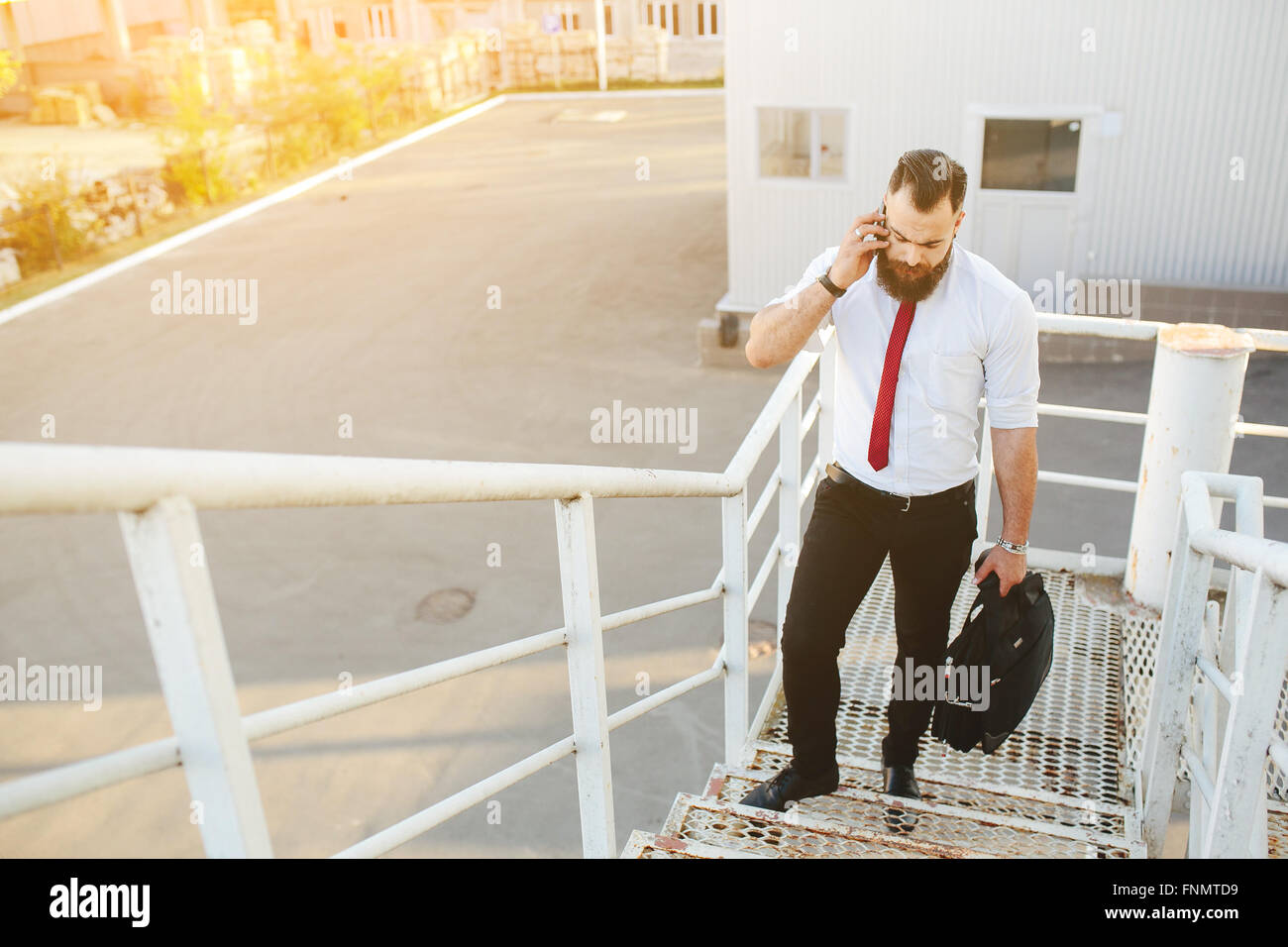 Imprenditore parlando al telefono Foto Stock