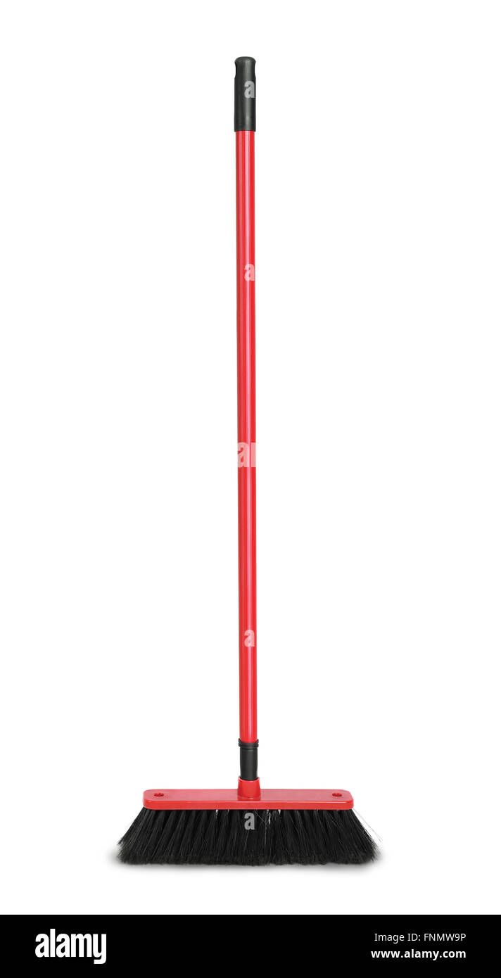 Rosso scopa in plastica isolato su bianco Foto Stock