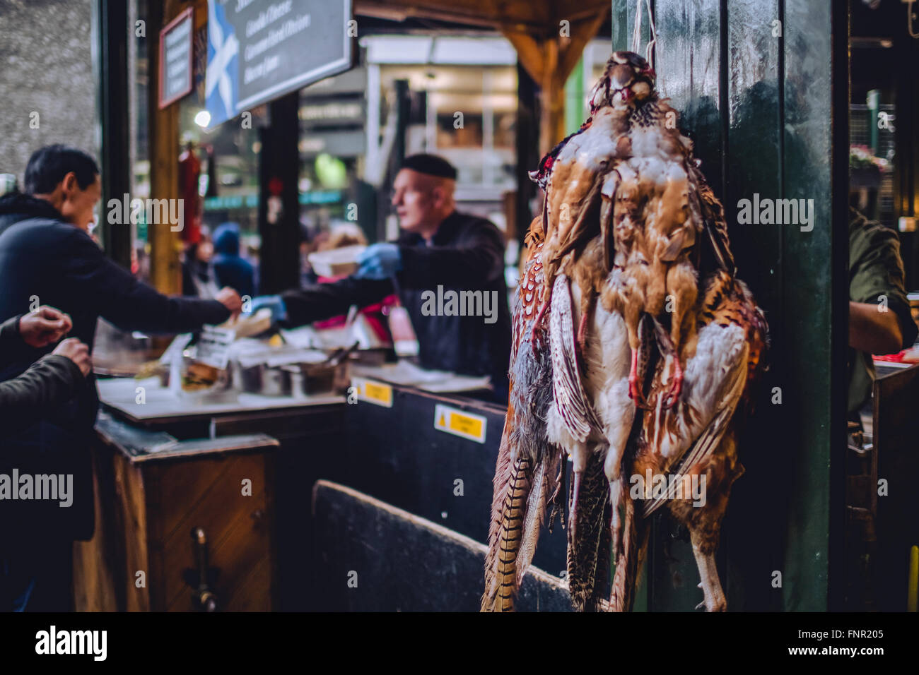 Uccelli morti appesi a Borough Market Foto Stock Uccelli morti appesi a Borough Market Foto Stock