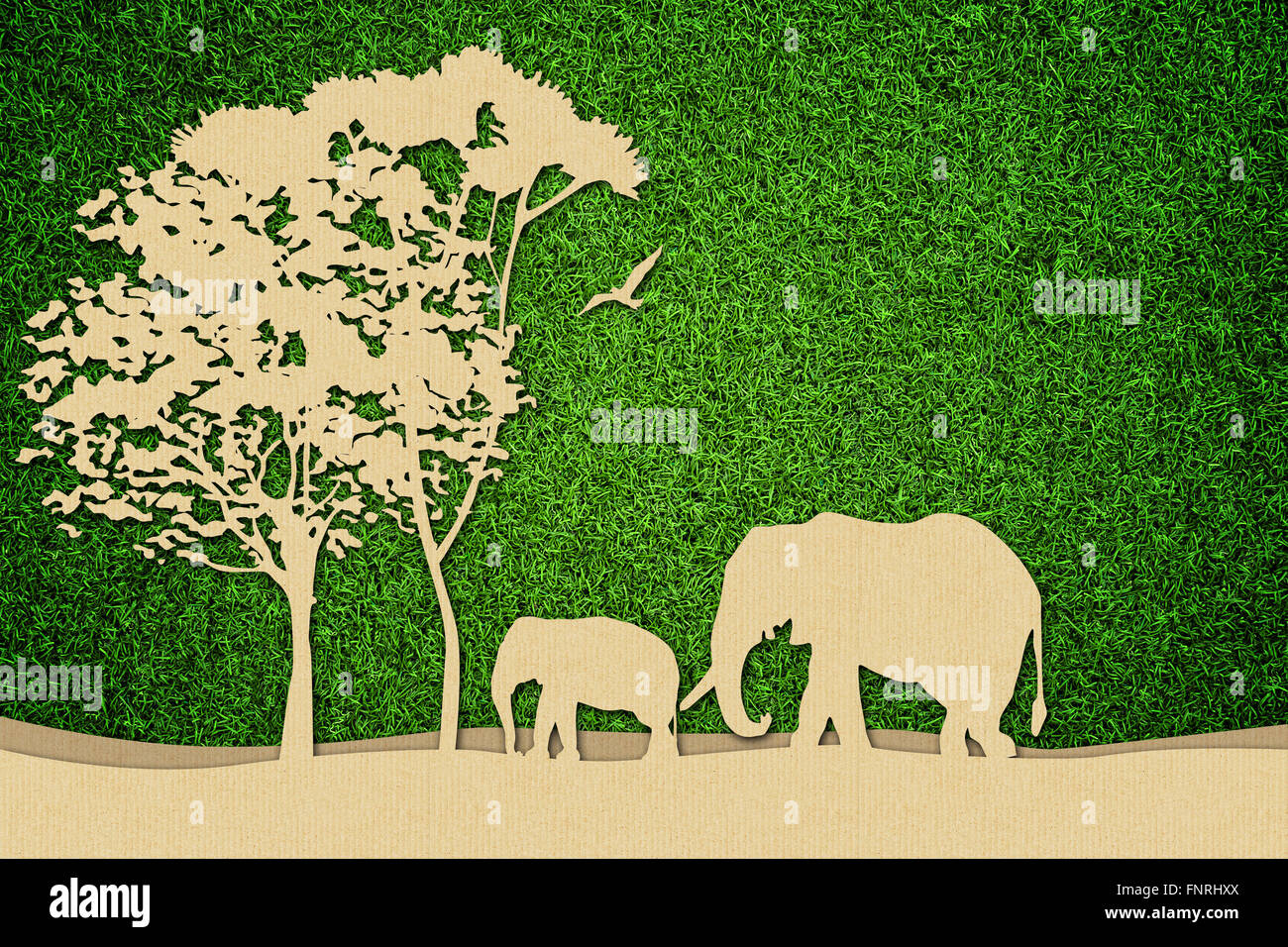 Fauna africana illustrazione di cartone sul prato verde. Foto Stock