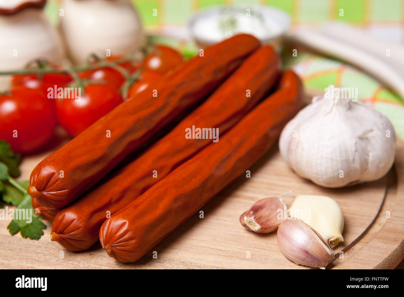 Caccia salsicce con verdure Foto Stock