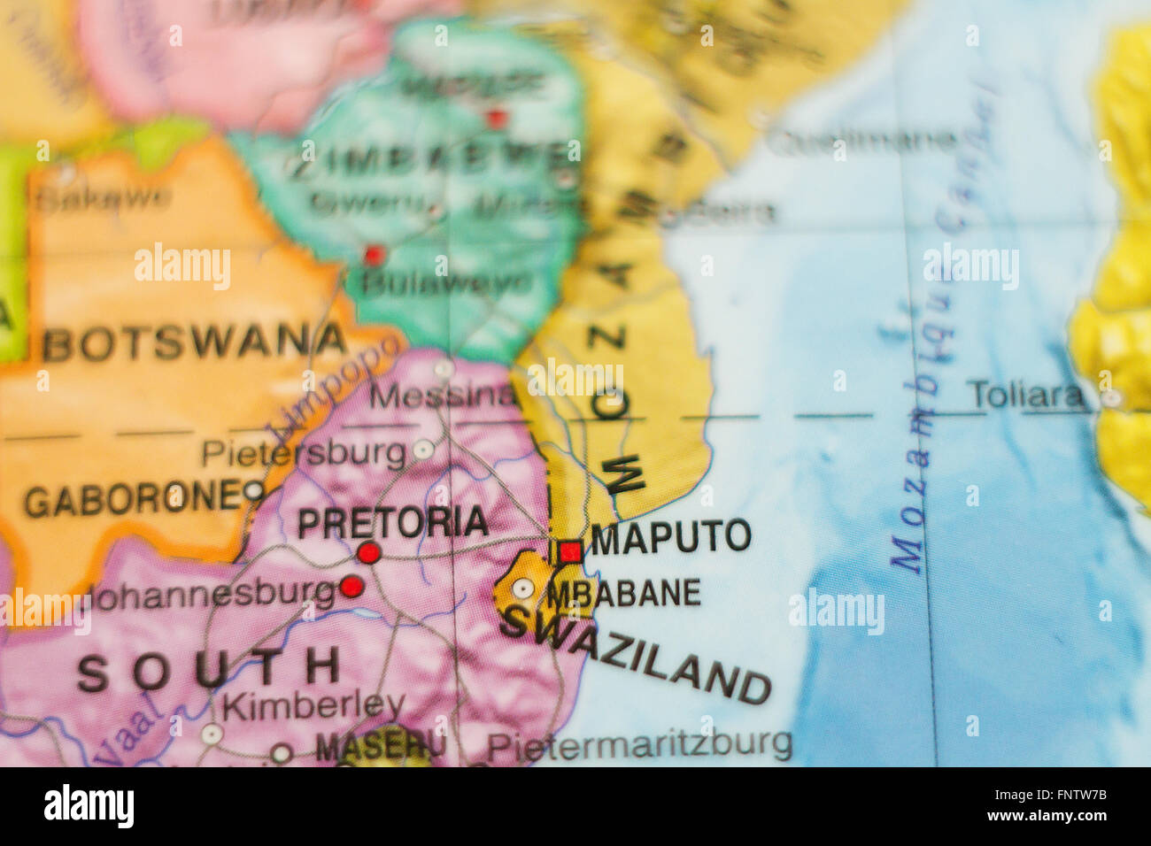 Bellissima foto di una mappa del Regno di Swaziland e la Capitale Mbabane . Foto Stock