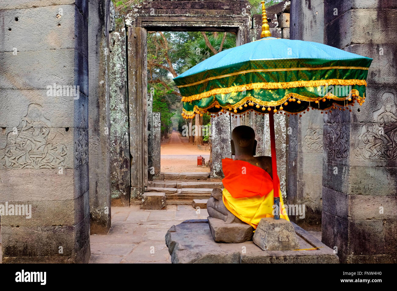 Il Buddha nel tempio Bayon, Angkor, Cambogia Foto Stock