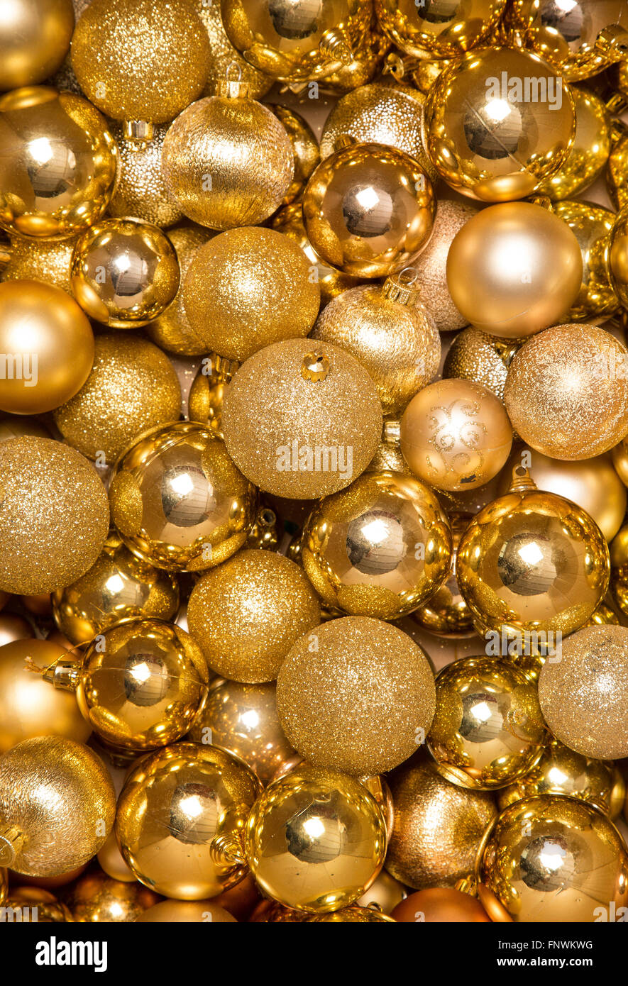 Oro baubles di Natale sfondo astratto Foto Stock