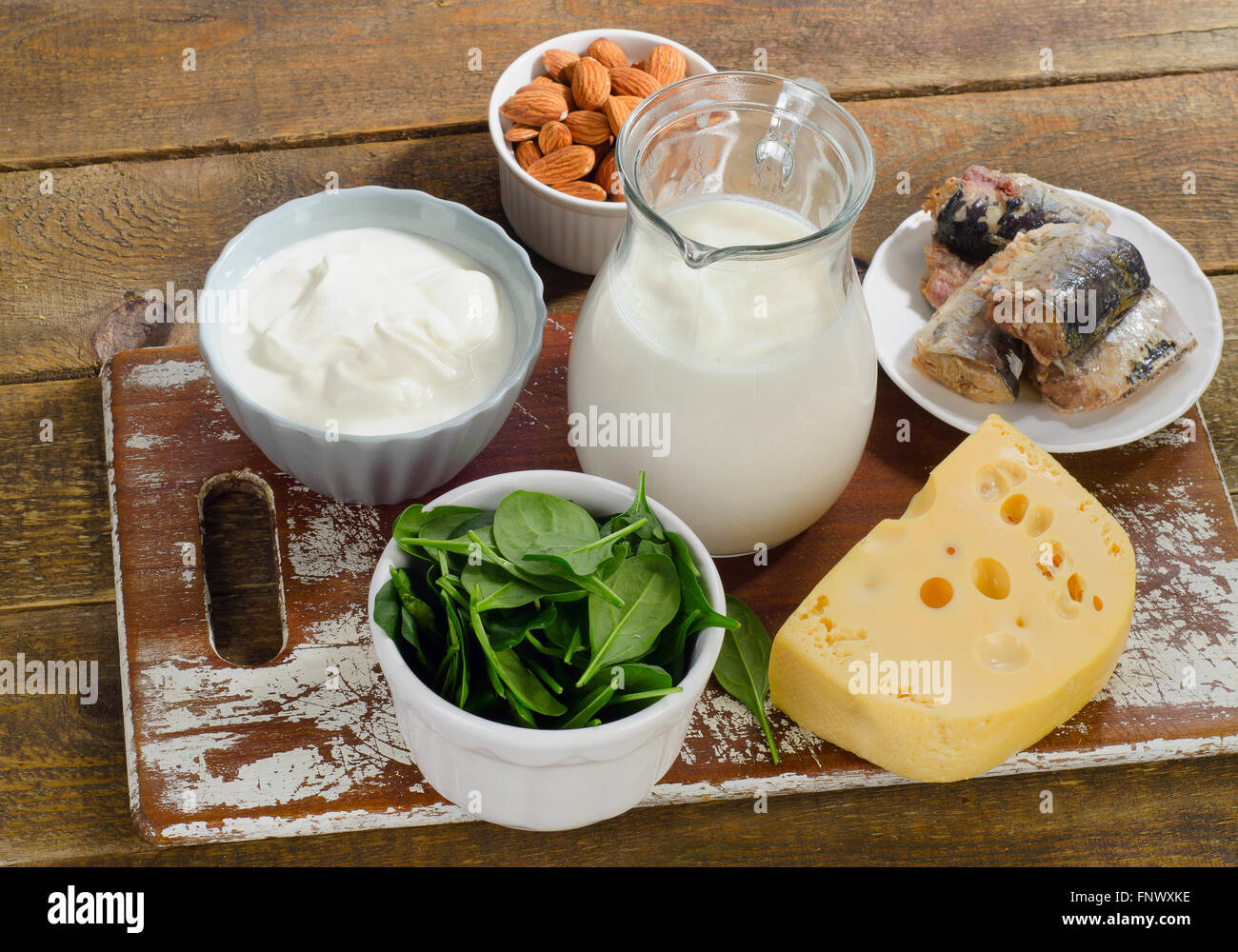 Fonti alimentari di calcio. Mangiare sano. Foto Stock