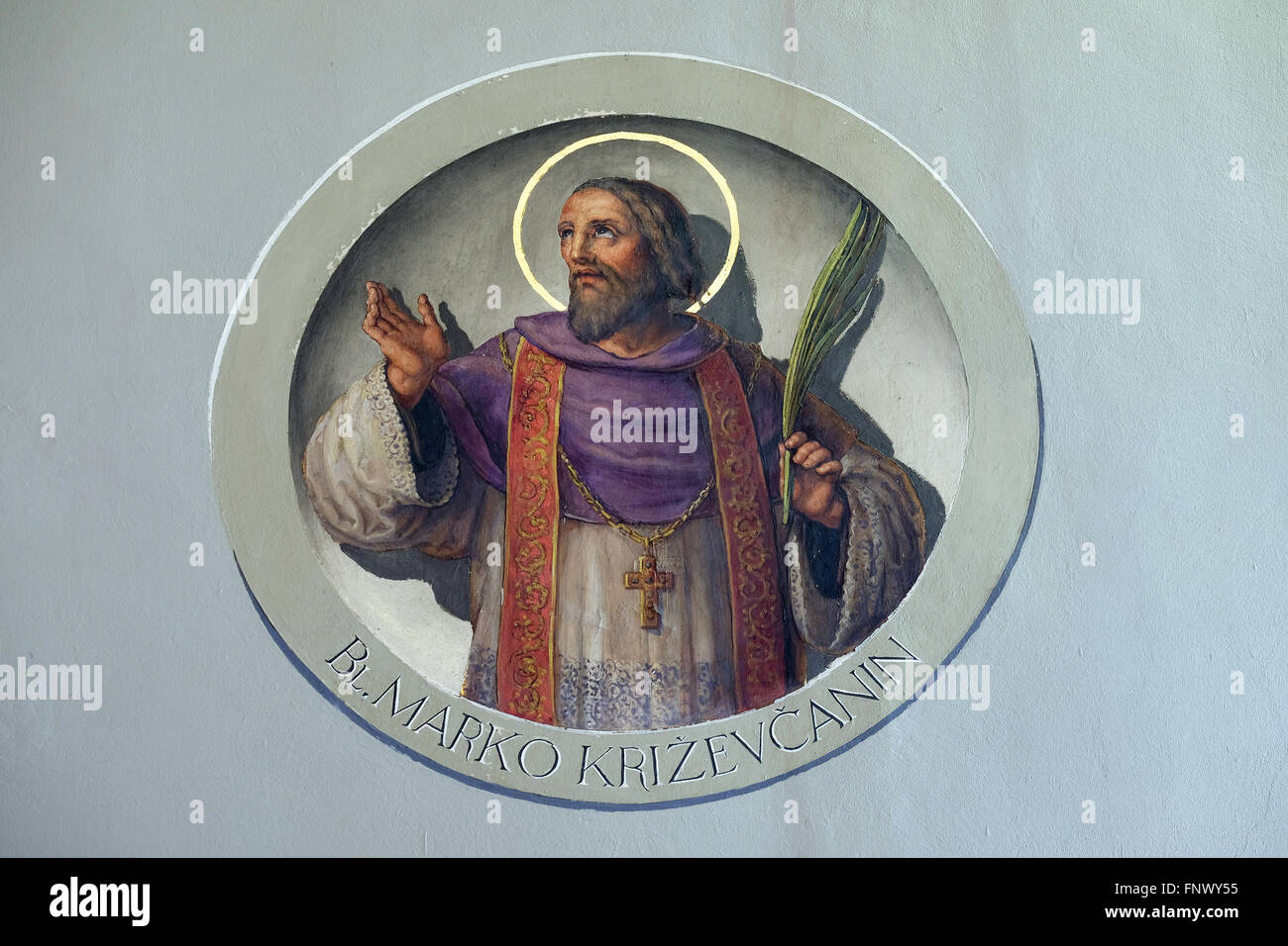 Saint Marko Krizin, affresco nella Basilica del Sacro Cuore di Gesù a Zagabria in Croazia Foto Stock