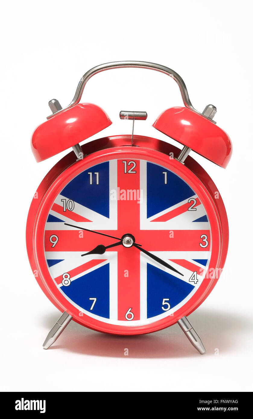 Union Jack flag sulla sveglia faccia Foto Stock