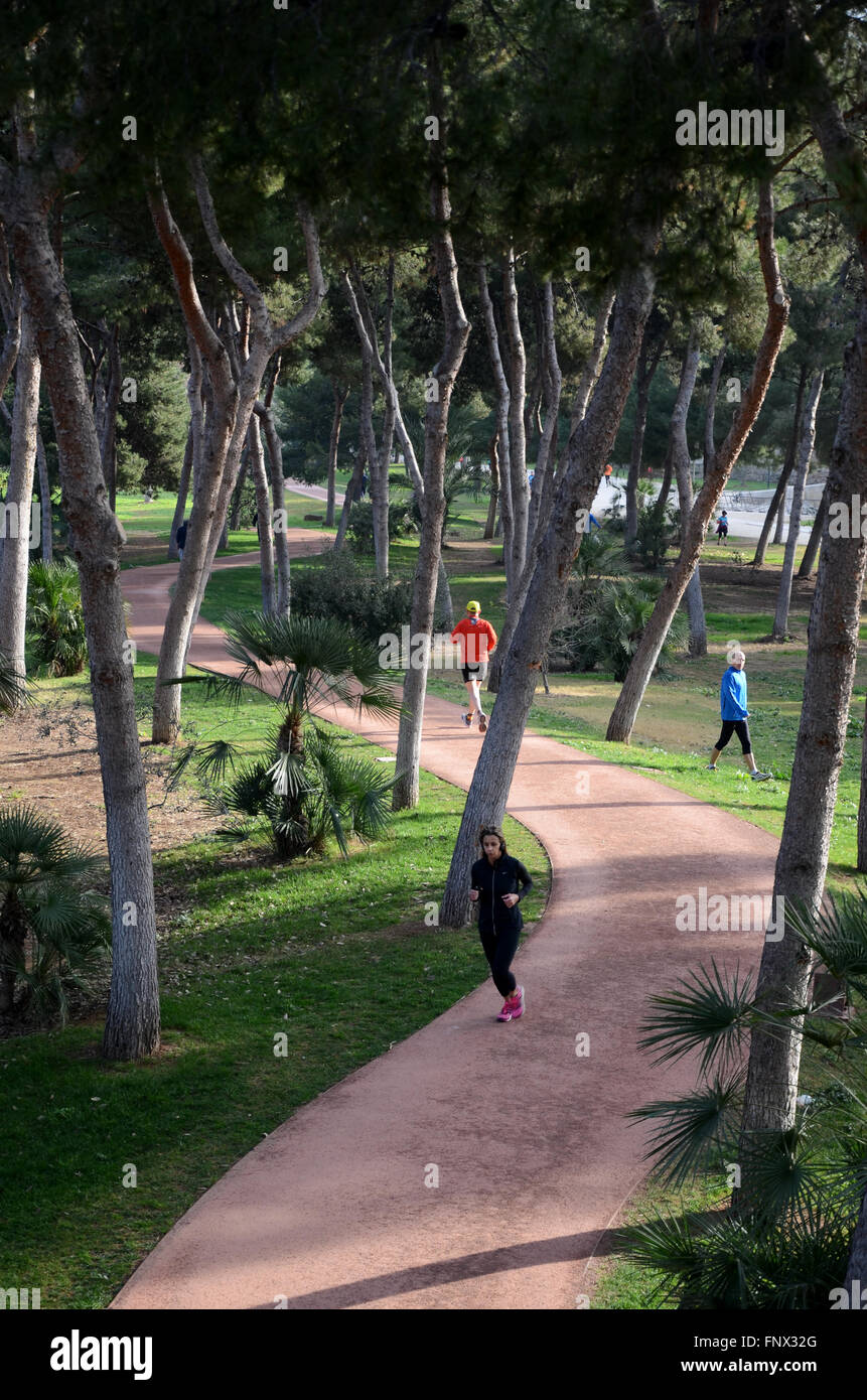 Jogging nel Jardin del Turia, Valencia Spagna Foto Stock