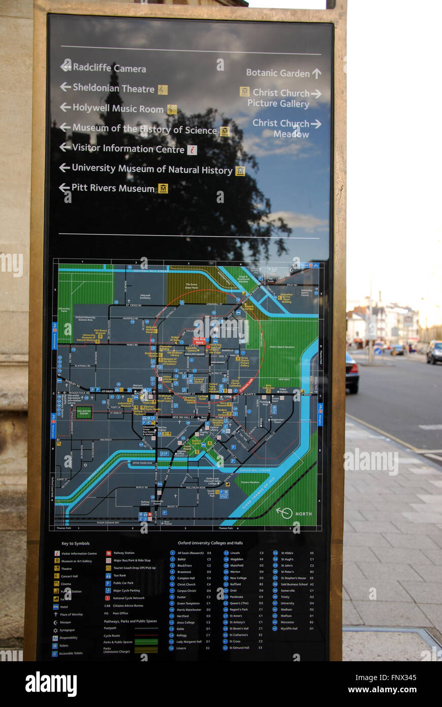 Piano di strada e info turistiche Oxford Regno Unito Foto Stock
