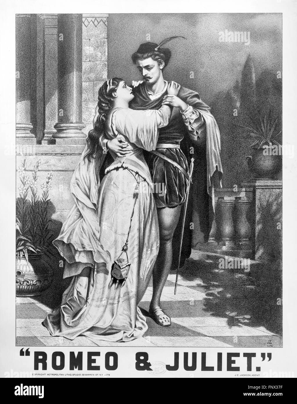 Un 19thC poster pubblicitari Shakespeare's "Romeo e Giulietta". Metropolitan Studio Litho, 1879. Foto Stock