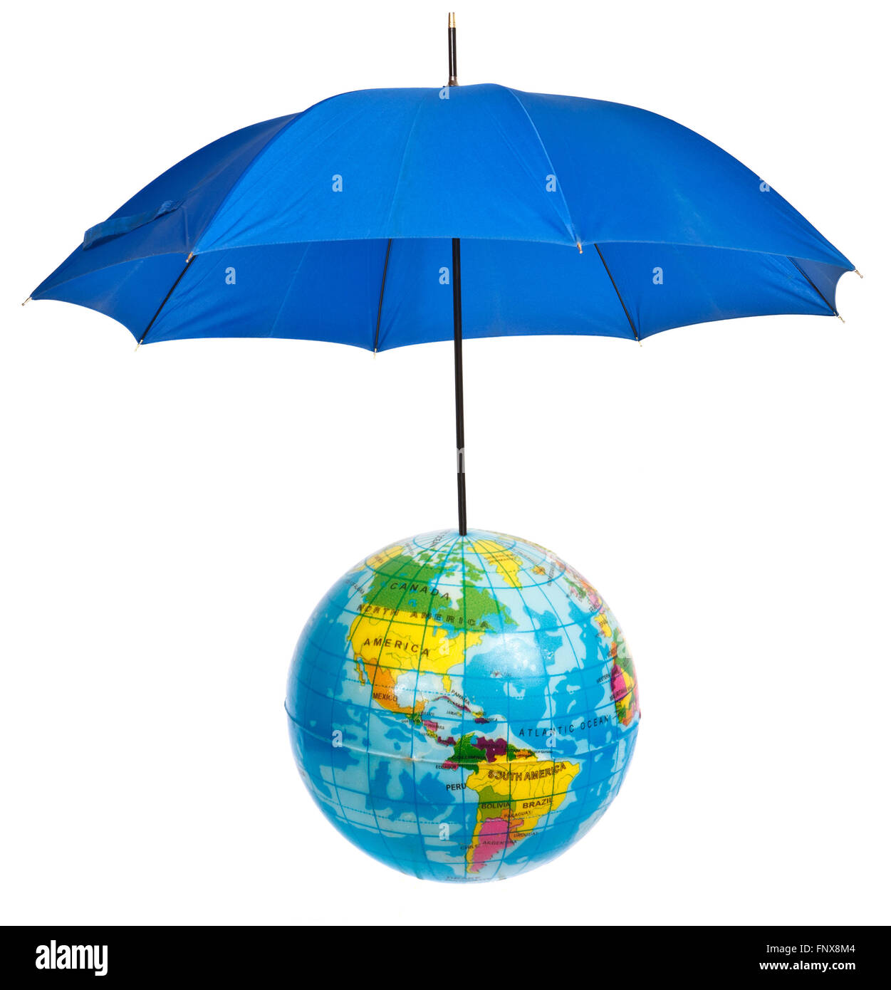 Globo ombrello protetto su sfondo bianco Foto Stock
