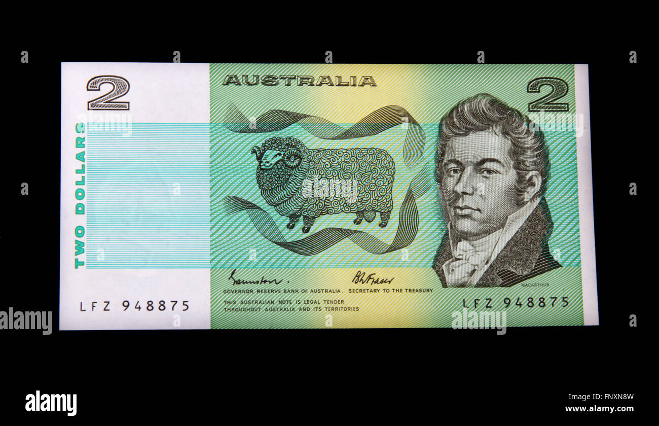 Un australiano due dollar nota banca Foto Stock