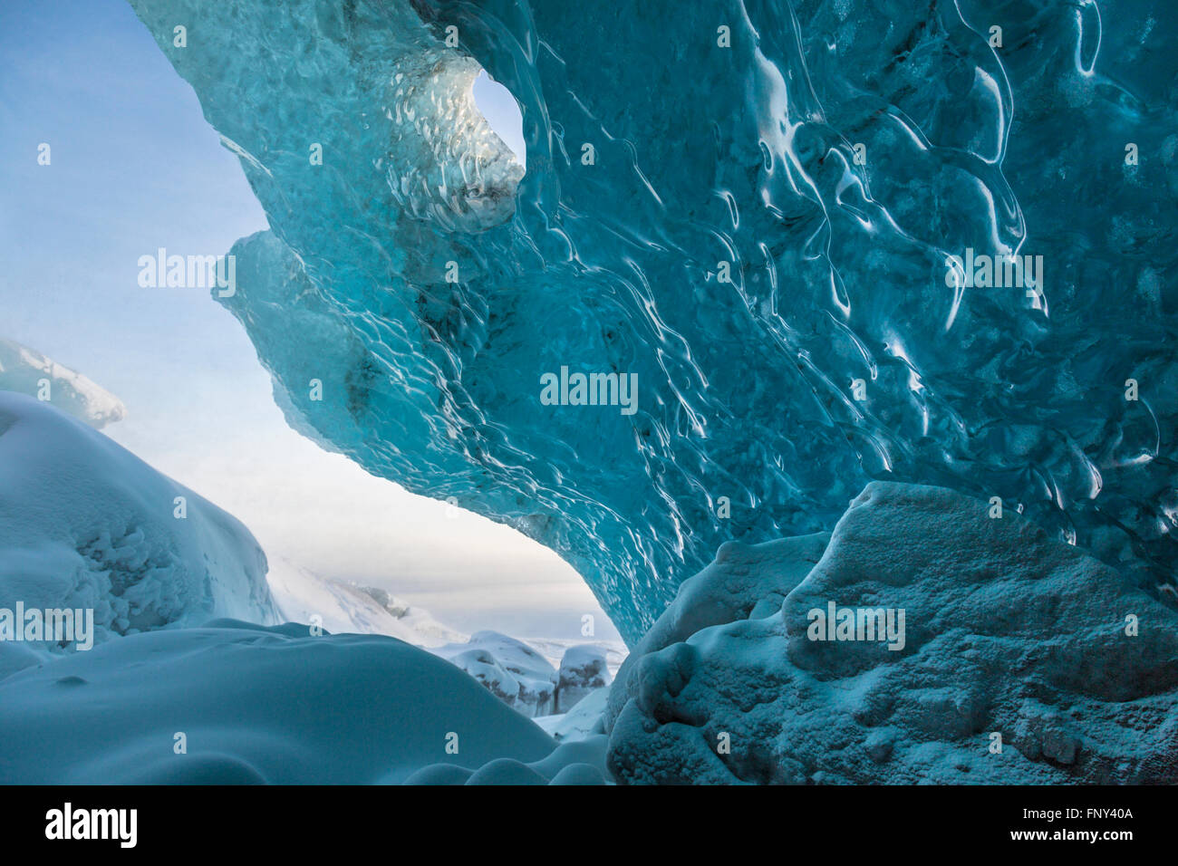 Grotta di ghiaccio, ingresso, Vatnajökull Nationalpark, ghiacciaio, Islanda Foto Stock