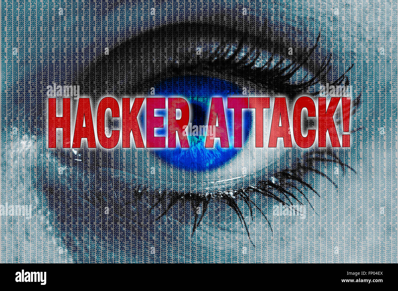 Attacco hacker occhio guarda al concetto del visualizzatore dello sfondo. Foto Stock