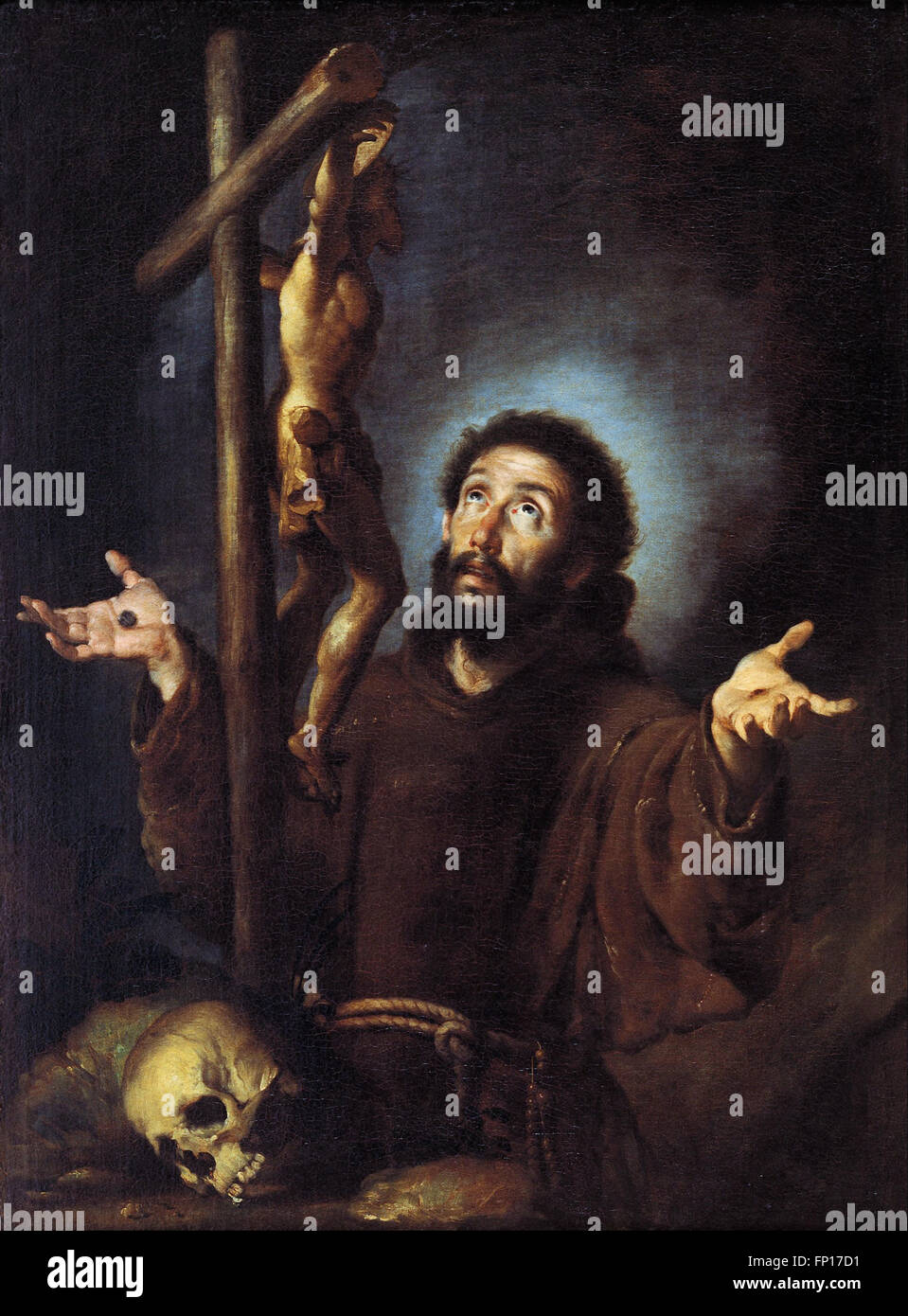 Bernardo Strozzi - San Francesco di Assisi adorare il crocifisso Foto Stock