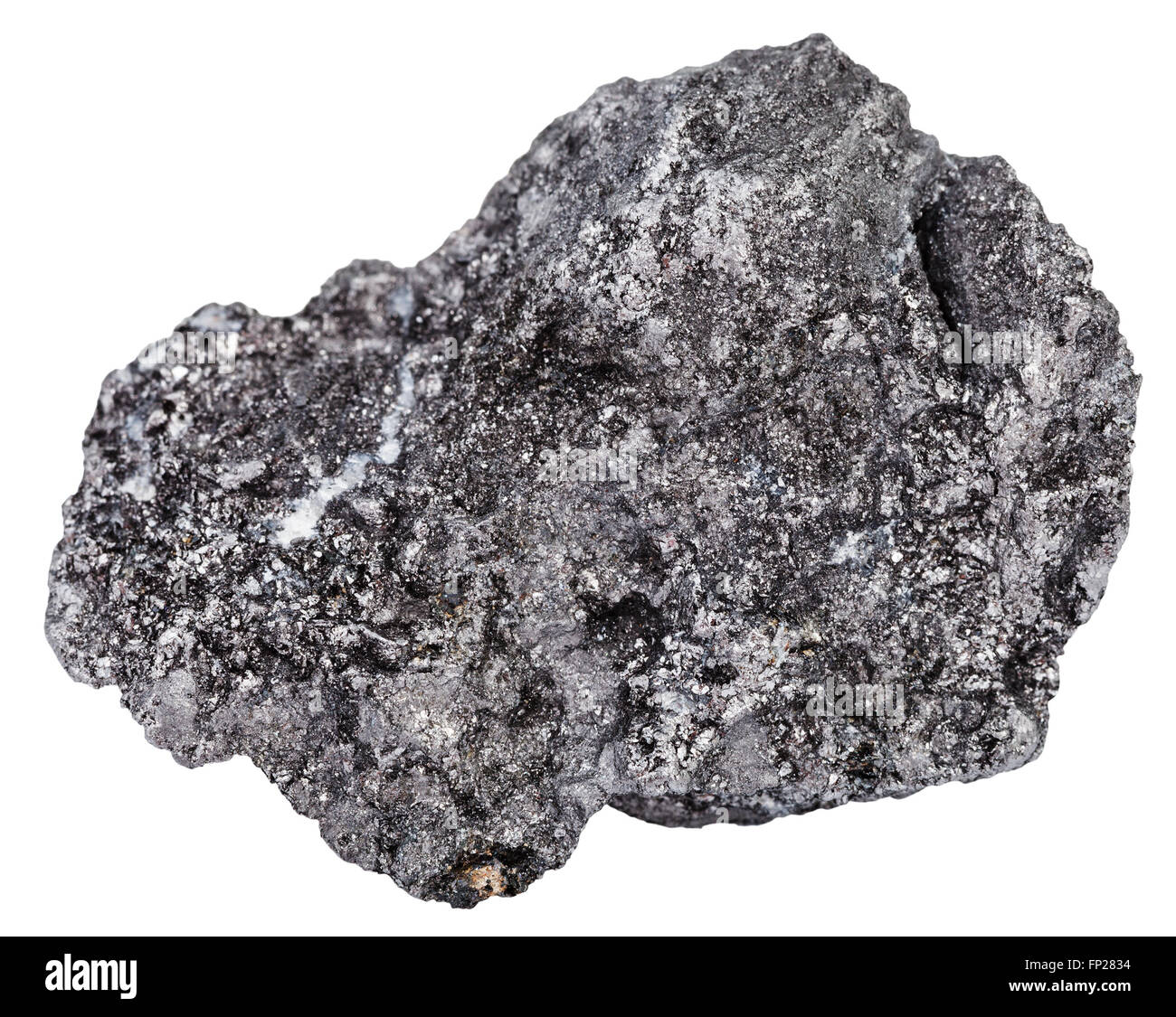 Le riprese in modalità macro di roccia naturale campione - pezzo di pietra di grafite isolati su sfondo bianco Foto Stock