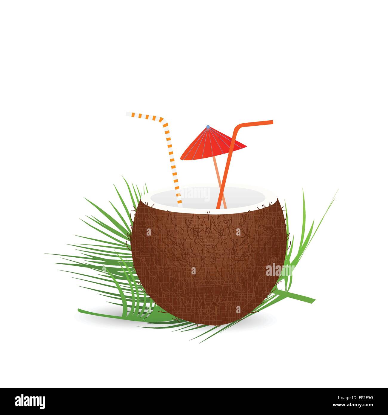 Illustrazione di una noce di cocco drink isolato su uno sfondo bianco. Illustrazione Vettoriale