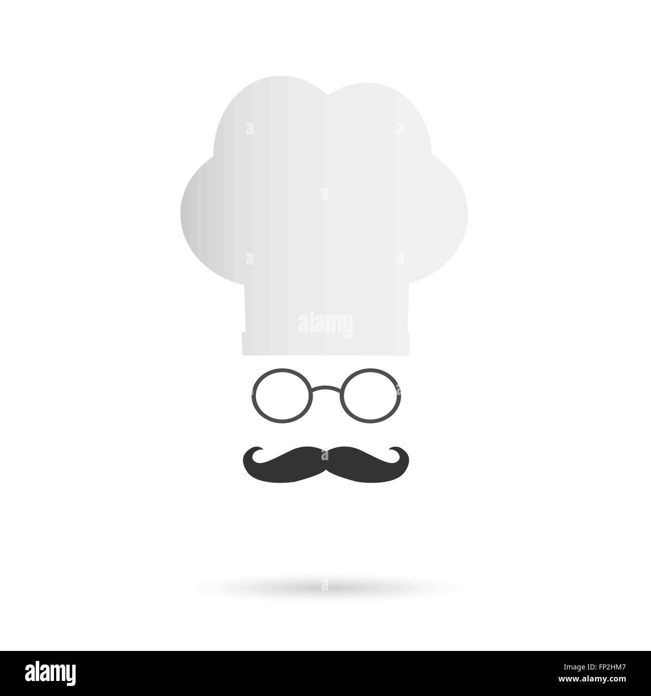 Illustrazione di un chef hat, occhiali e baffi isolato su uno sfondo bianco. Illustrazione Vettoriale