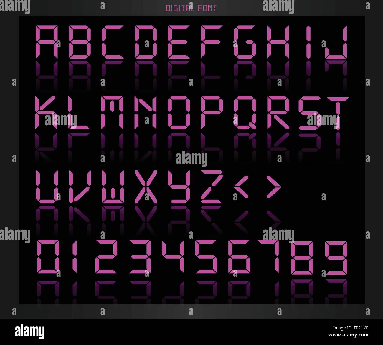 Illustrazione di un colorato di rosa font digitale su uno sfondo scuro. Illustrazione Vettoriale Illustrazione di un colorato di rosa font digitale su uno sfondo scuro. Illustrazione Vettoriale