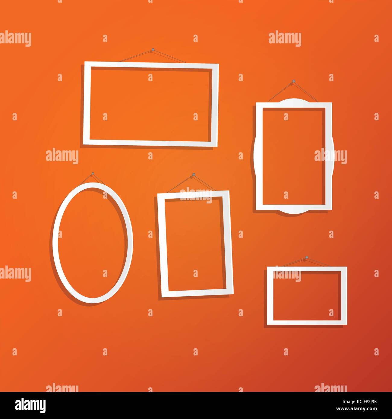 Illustrazione di appendere cornici bianche su un colorato sfondo arancione. Illustrazione Vettoriale Illustrazione di appendere cornici bianche su un colorato sfondo arancione. Illustrazione Vettoriale
