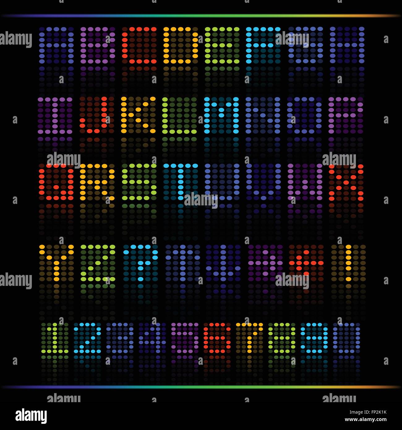 Illustrazione di un colorato caratteri digitali su uno sfondo scuro. Illustrazione Vettoriale