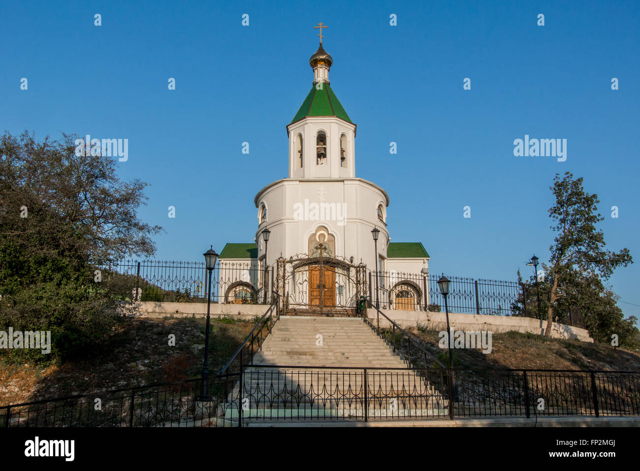 Vista del tempio di San Benedetto Ksenia di Pietroburgo. Foto Stock