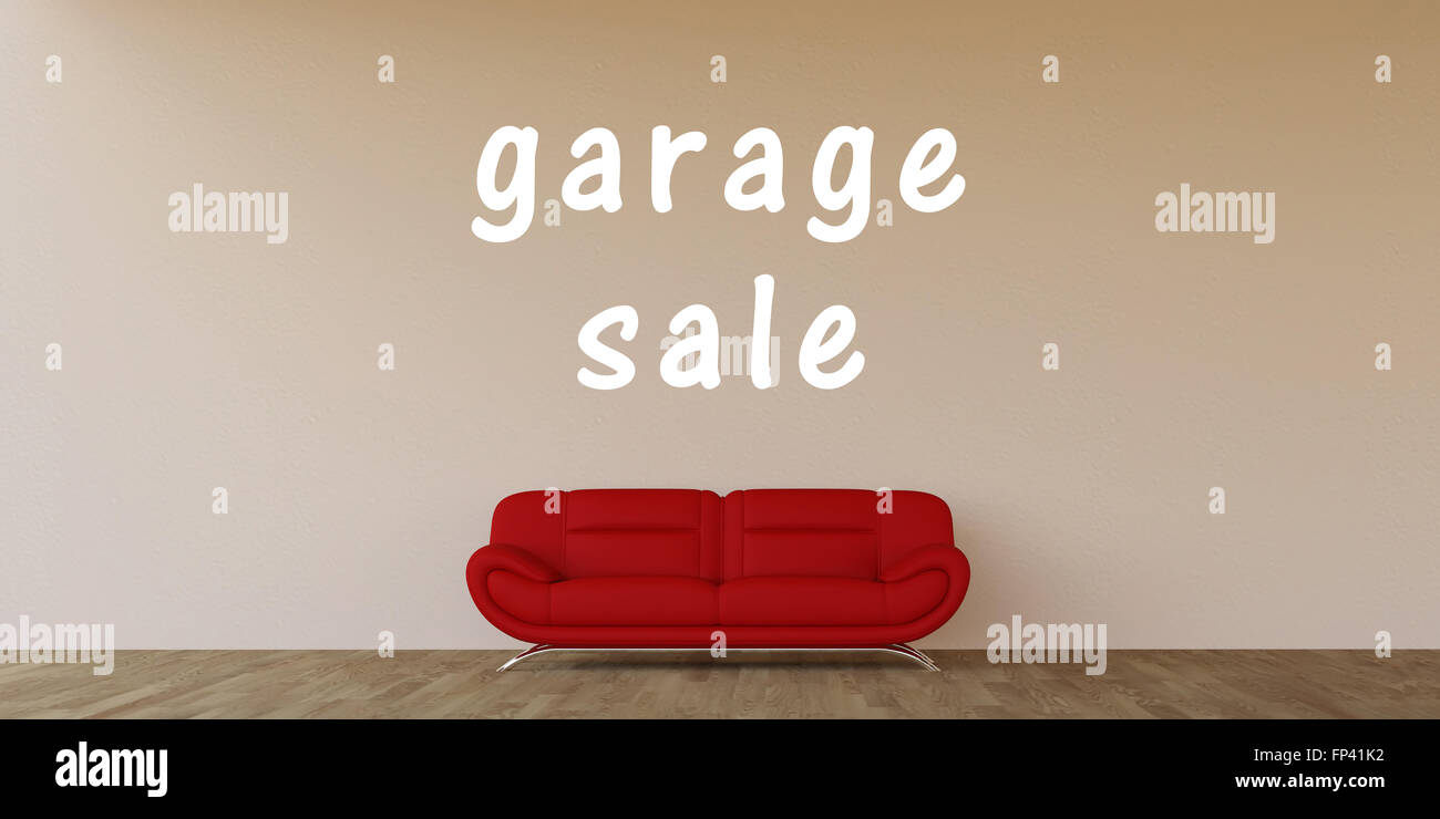 Garage vendita concetto con arredamento Art Foto Stock