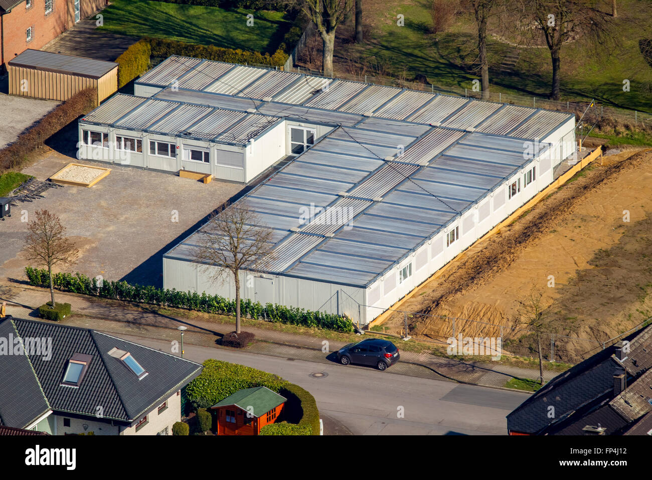 Vista aerea, rifugiato alloggio Liboriweg Feldhausen, Feldhausen, Kirchhellen, Bottrop, Ruhr, Renania settentrionale-Vestfalia, Germania, Foto Stock