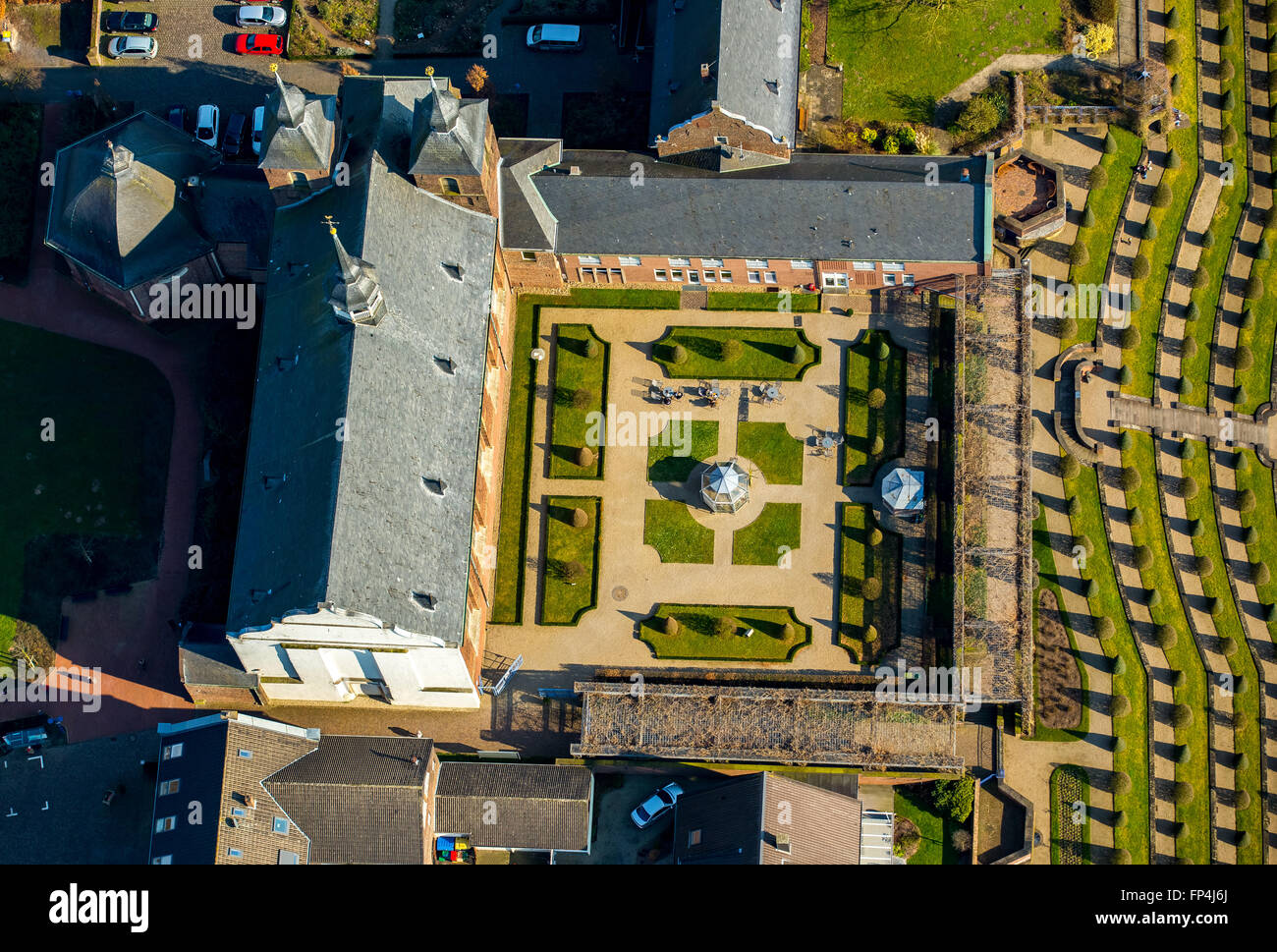 Antenna, il centro spirituale e culturale Klosterkamp con terrazza giardino e giardini barocchi, giardino arte, Kamp-Lintfort, Foto Stock