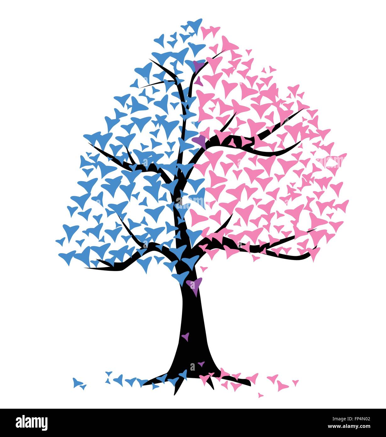 Una struttura estiva merita cuori per foglie in rosa e in blu Illustrazione Vettoriale