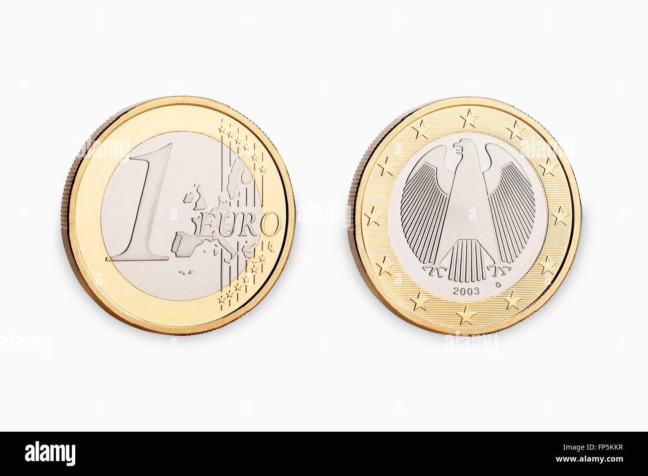 Un euro moneta isolato su sfondo bianco Foto Stock