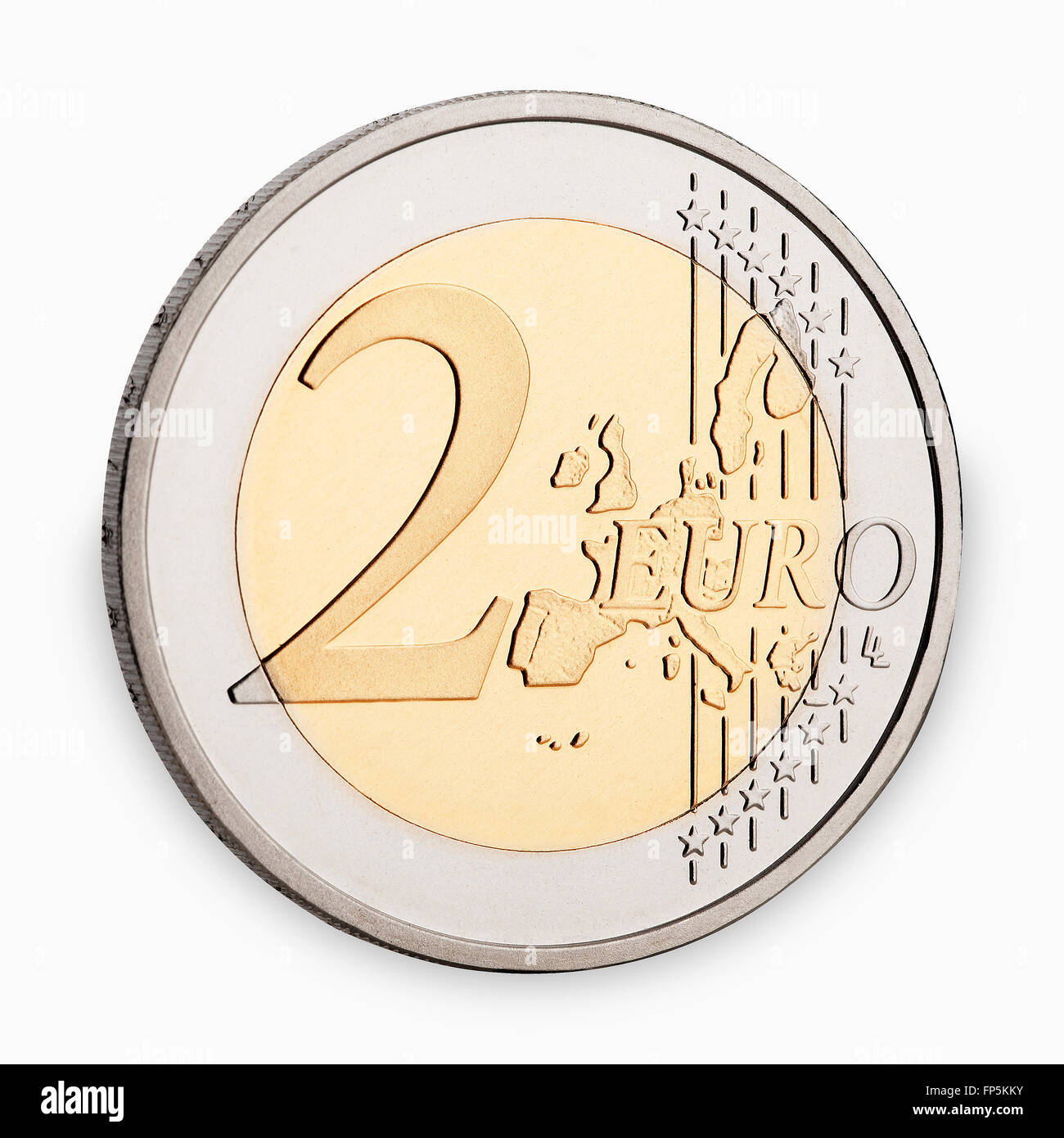 Due euro moneta isolato su sfondo bianco Foto Stock