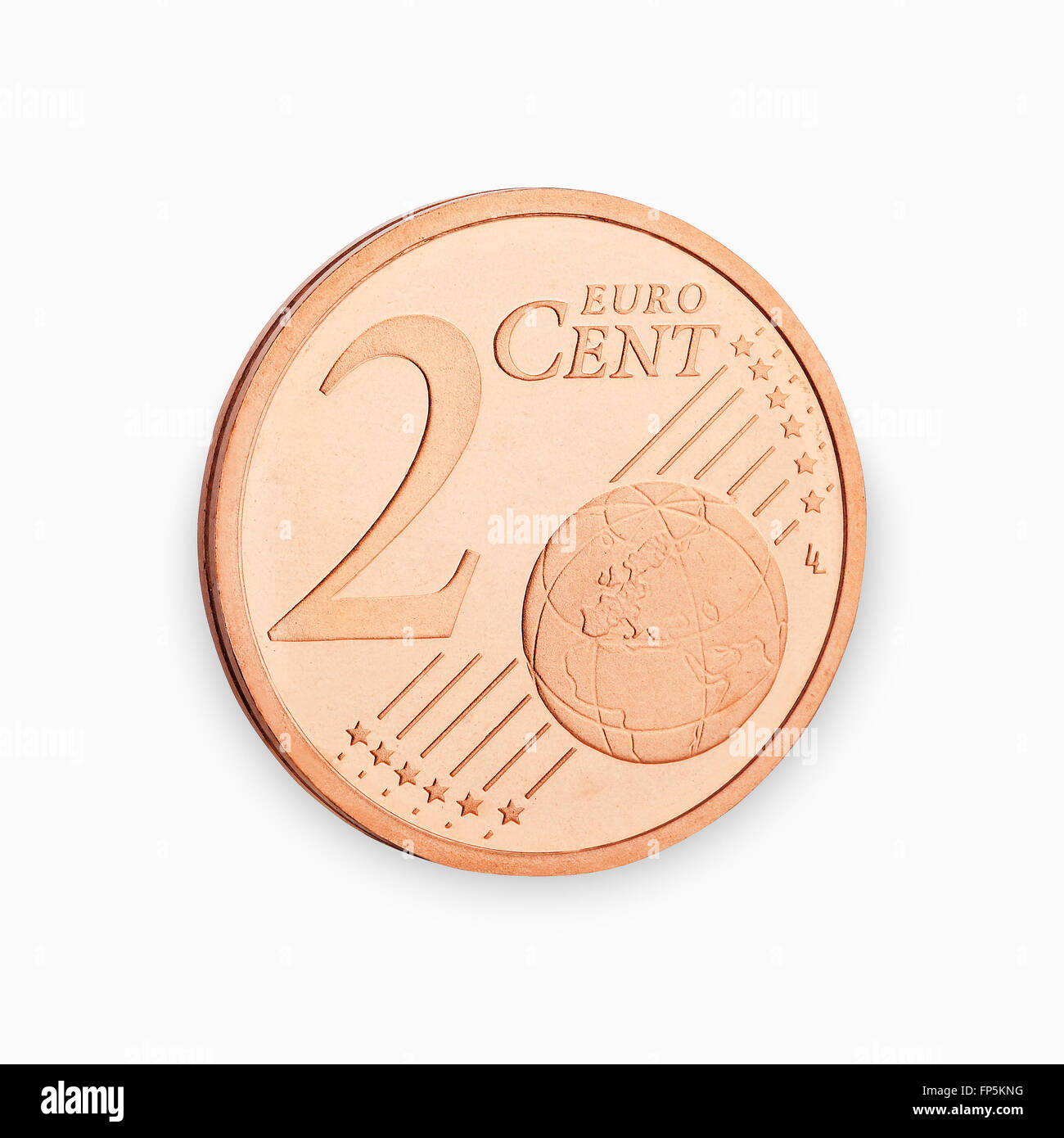 Due monete in euro cent isolati su sfondo bianco Foto Stock